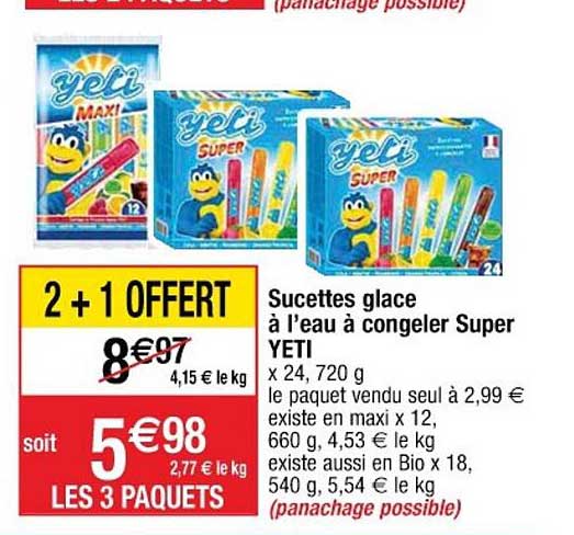 sucettes glace à l'eau à congeler super yeti