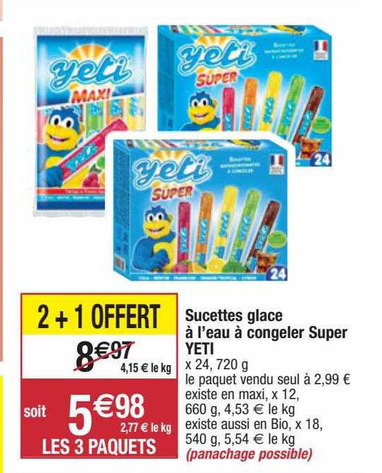sucettes glace à l'eau à congeler super yeti