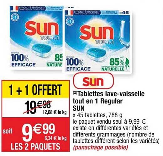 tablettes lave-vaisselle tout en 1 regular sun