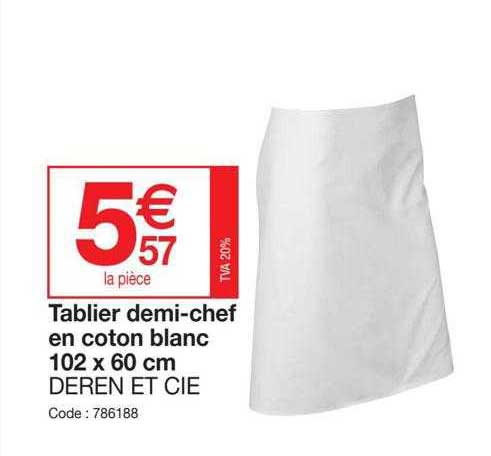 tablier demi-chef en coton blanc 102 x 60 cm deren et cie