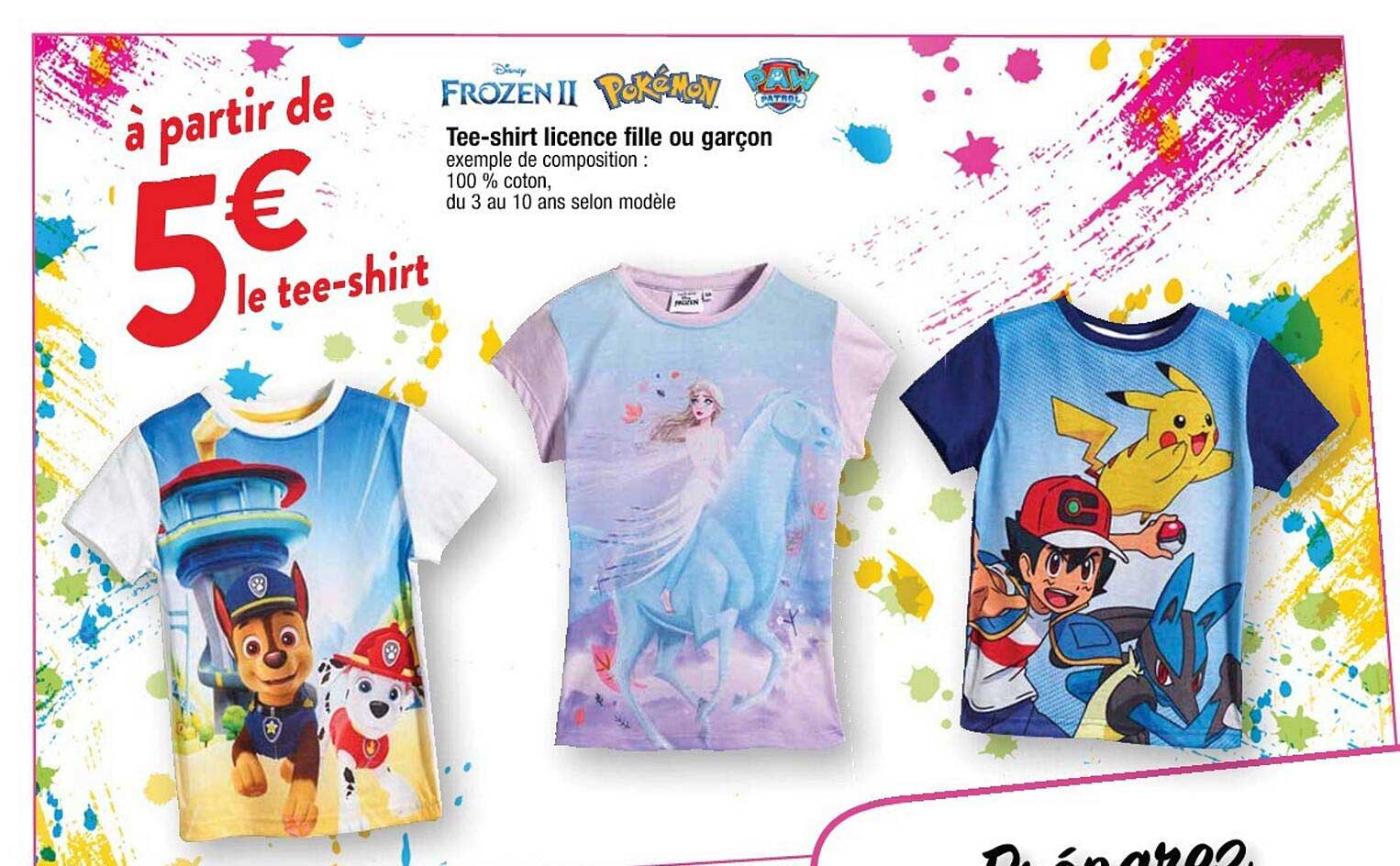 tee-shirt licence fille ou garçon frozen II, pokémon, paw patrol