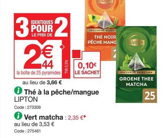 thé à la pêche-mangue lipton, vert matcha