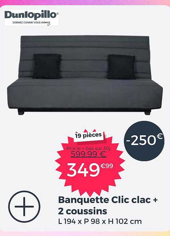 banquette clic clac + 2 coussins