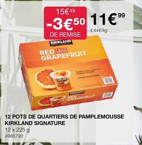 12 pots de quartiers de pamplemousse kirkland signature
