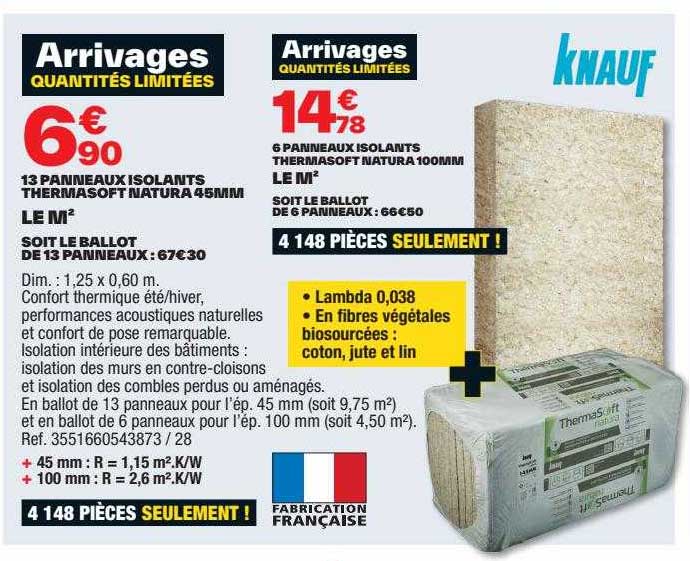 13 panneaux isolants thermasoft natura 45mm knauf