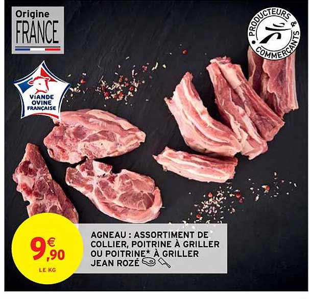 agneau : assortiment de collier, poitrine à griller ou poitrine* à griller jean rozé