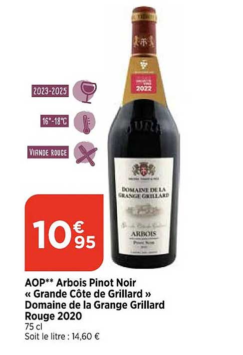 aop arbois pinot noir "grande côte de grillard" domaine de la grange grillard rouge 2020