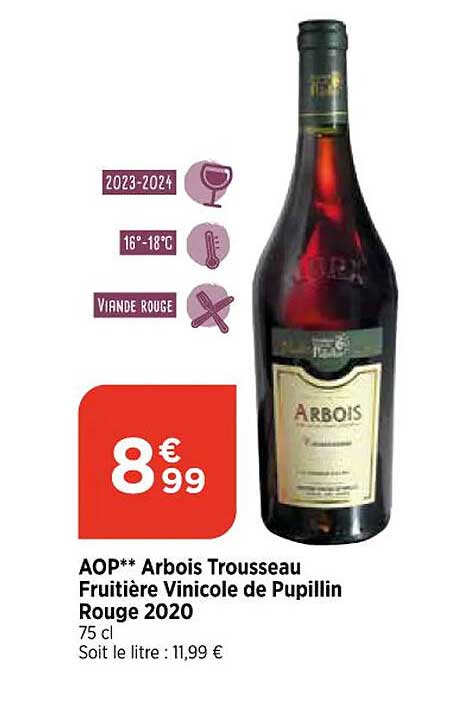 aop arbois trousseau fruitière vinicole de pupillin rouge 2020