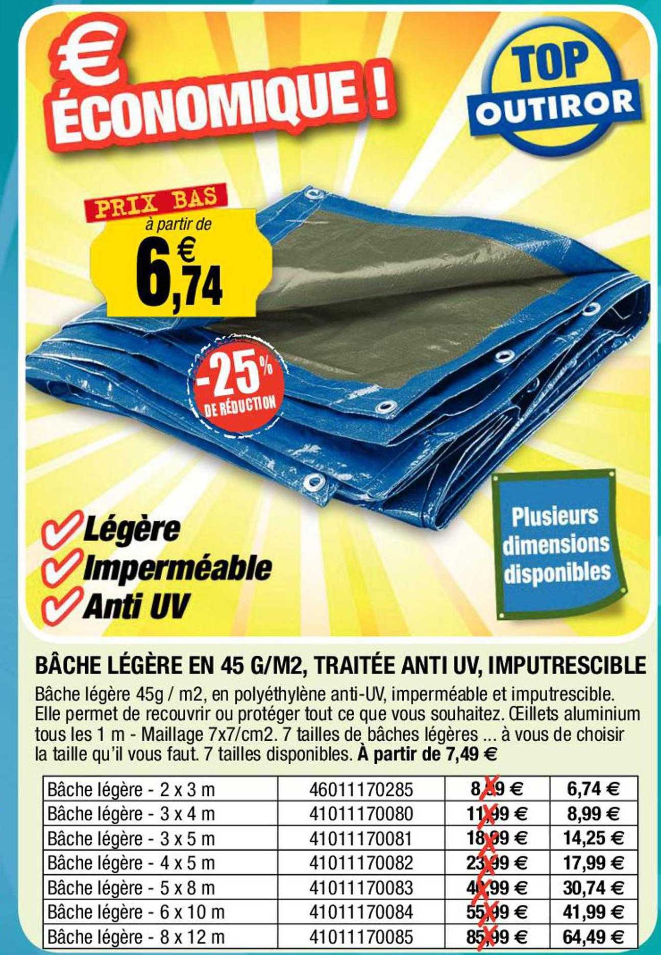 bâche légère en 45 gr/m², traitée anti uv, imputrescible