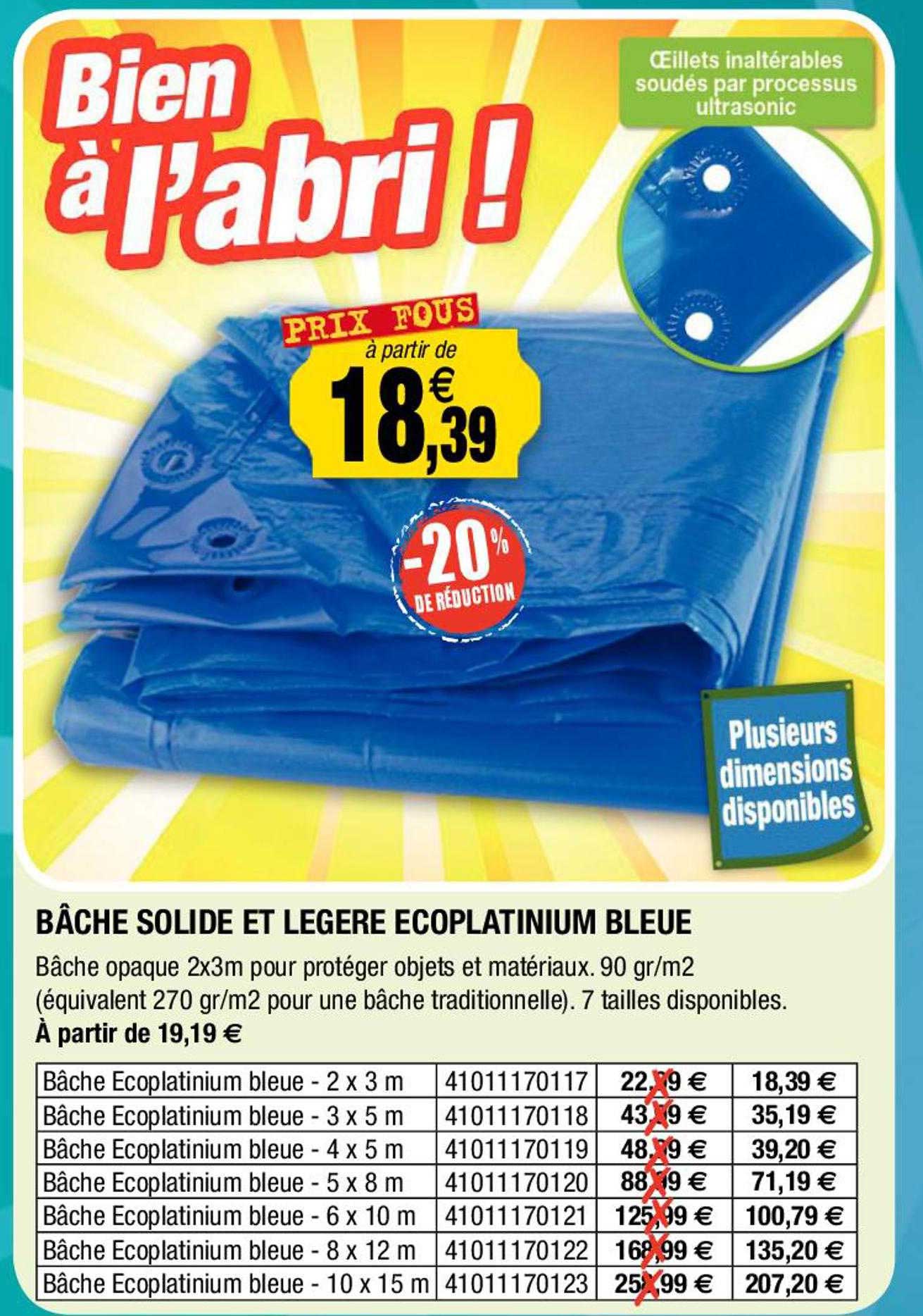 Bâche Solide Et  Légère Ecoplatinium Bleue