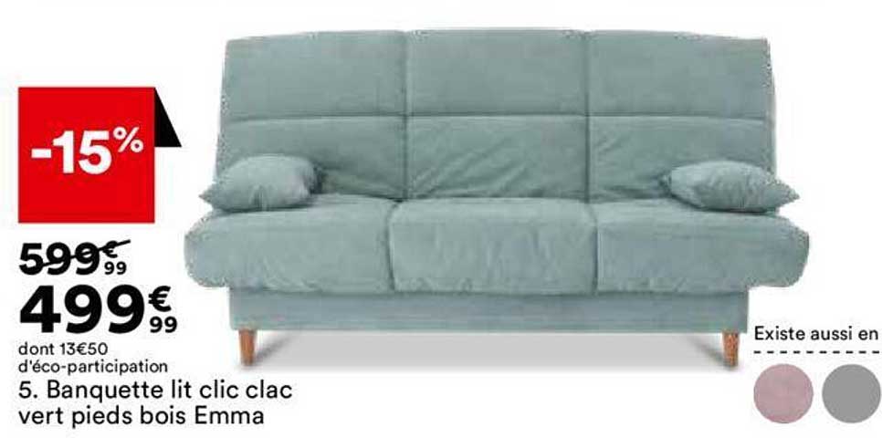 banquette lit clic clac vert pieds bois emma