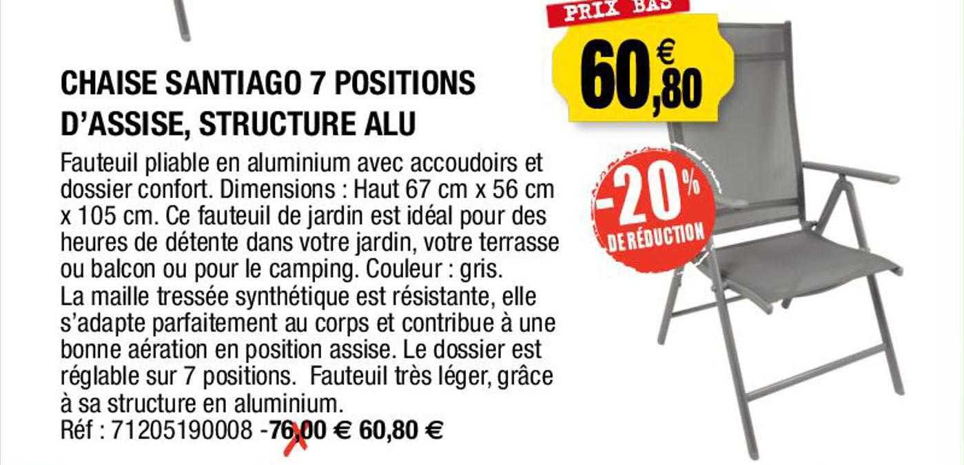 chaise santiago 7 positions d'assise, structure alu