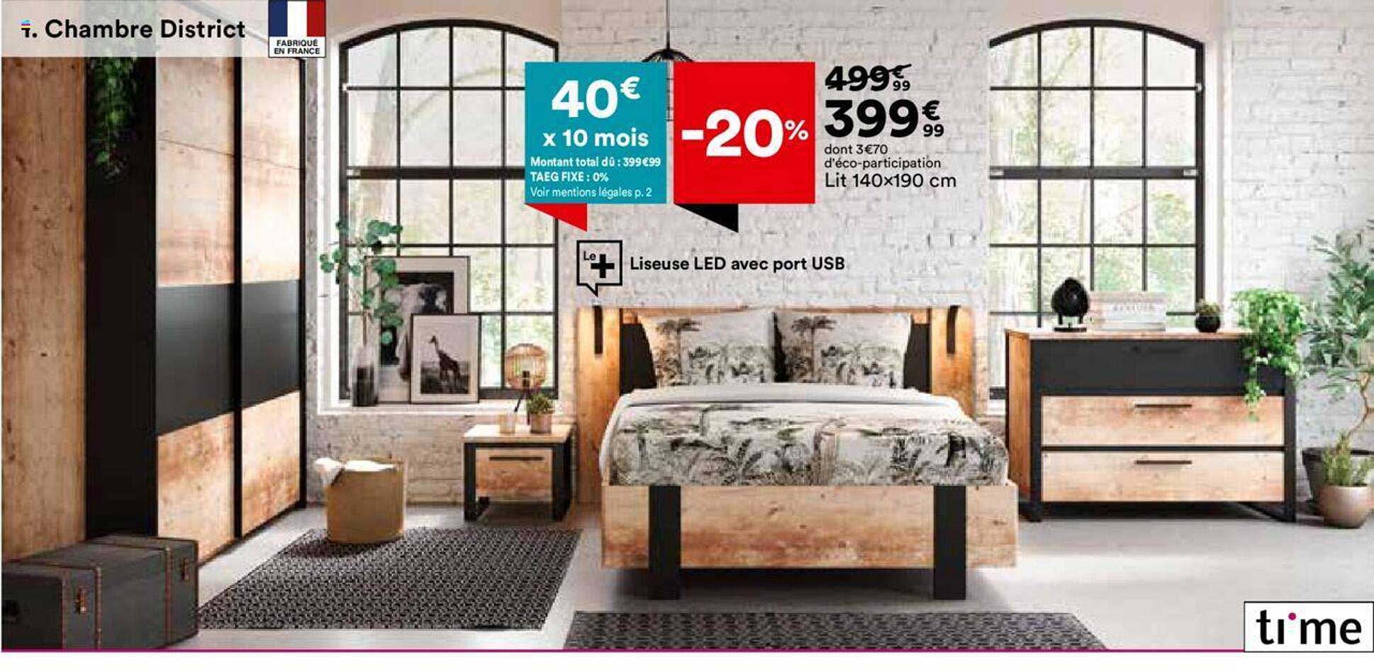 chambre district lit 140x190 cm