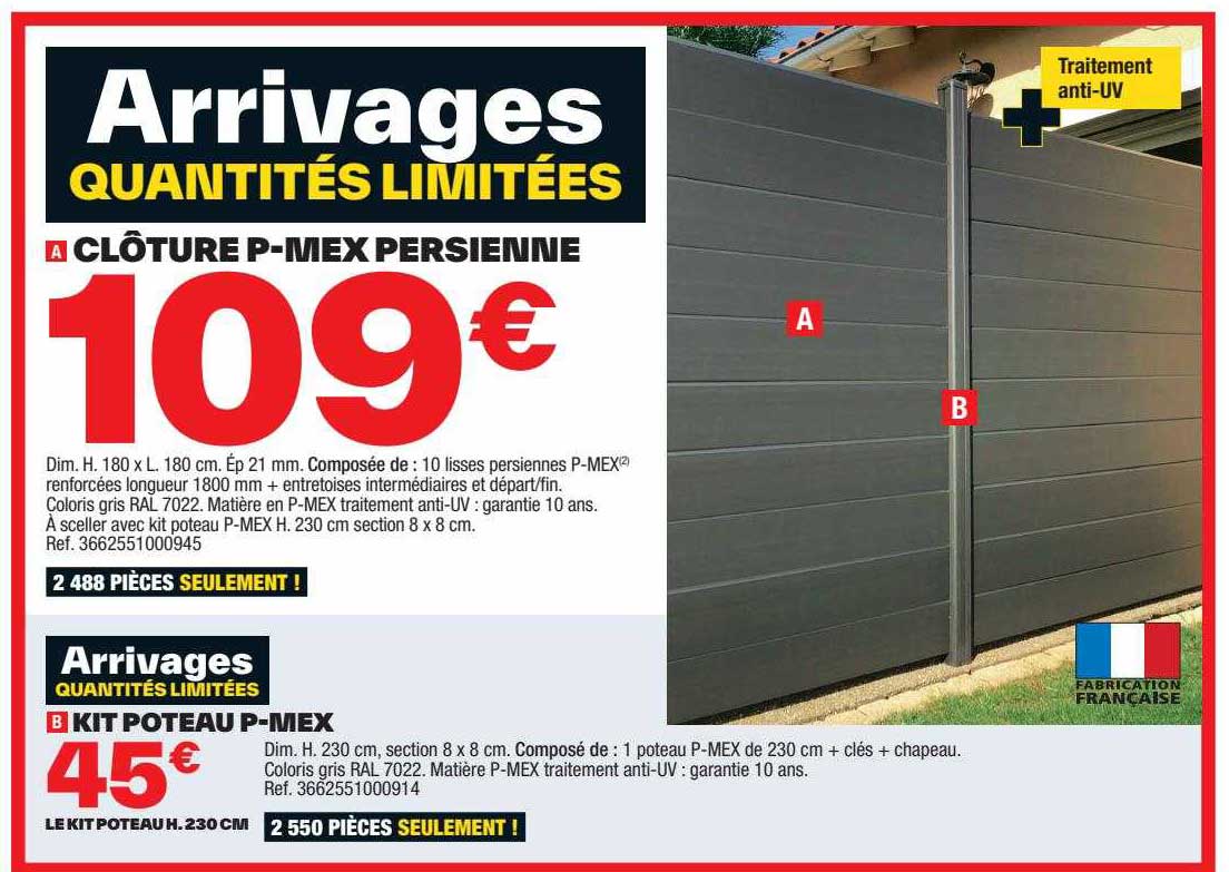 clôture p-mex persienne our kit poteau p-mex