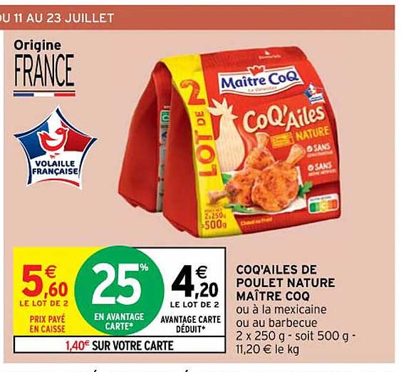 coq'ailes de poulet nature maître coq