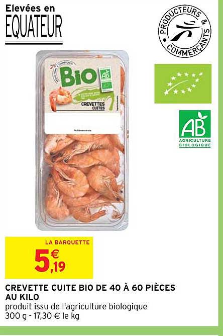 crevette cuite bio de 40 à 60 pièces au kilo