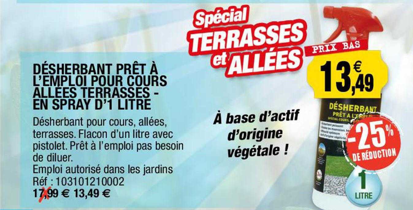 désherbant prêt à l'emploi pour cours allées terrasses - en spray d'1 litre