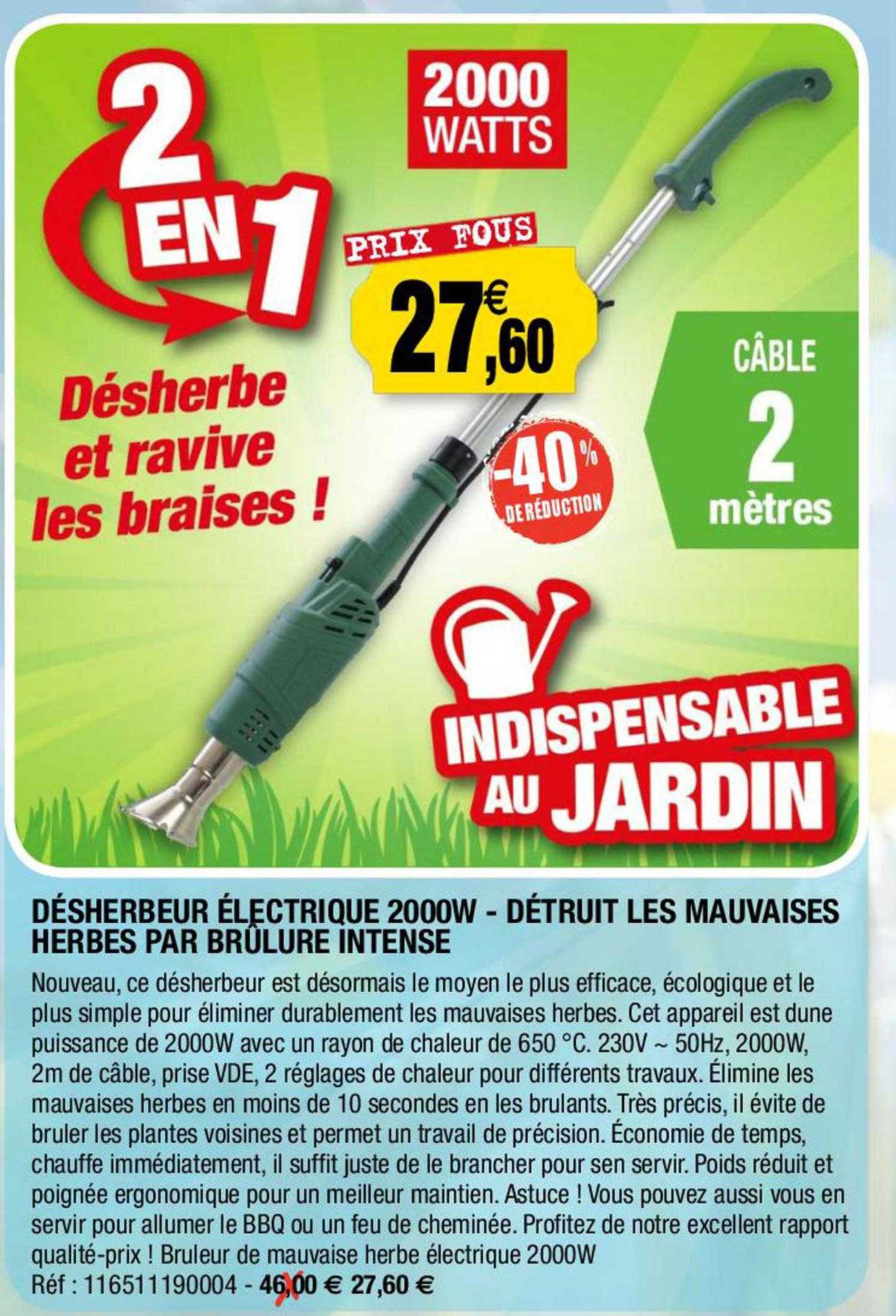 désherbeur électrique 2000w - détruit les mauvaises herbes par brûlure intense