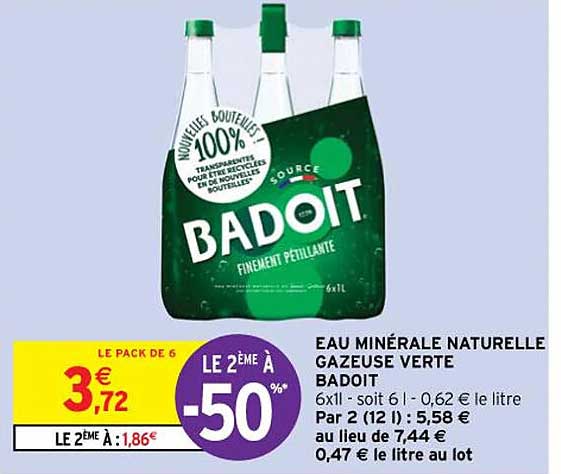 Eau Minérale Naturelle Gazeuse Verte Badoit