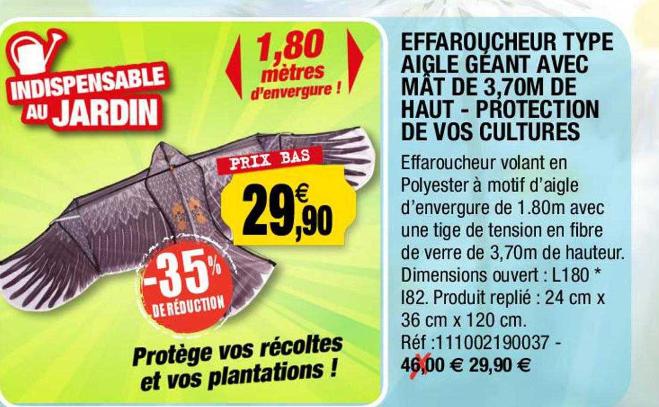 effaroucheur type aigle géant avec mât de 3.70m de haut - protection de vos cultures