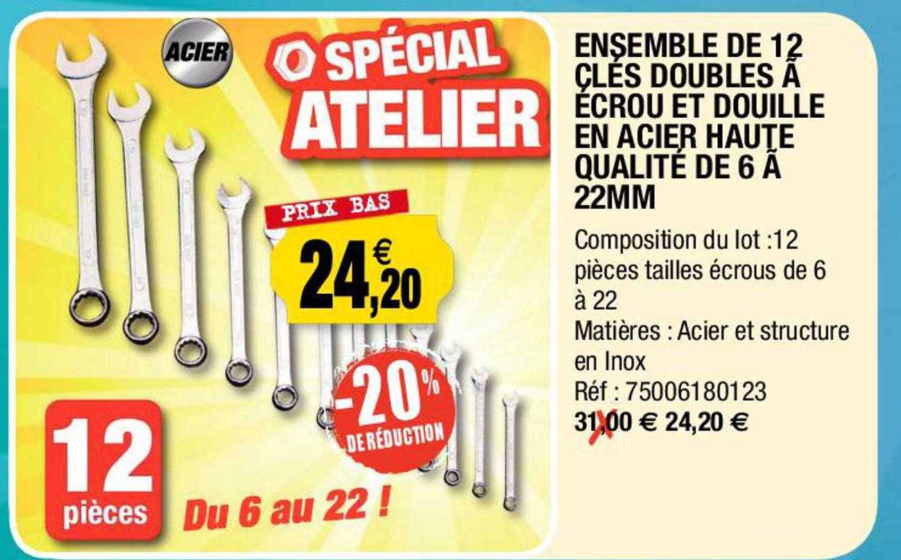 ensemble de 12 clés doubles à écrou et douille en acier haute qualité de 6 à 22mm
