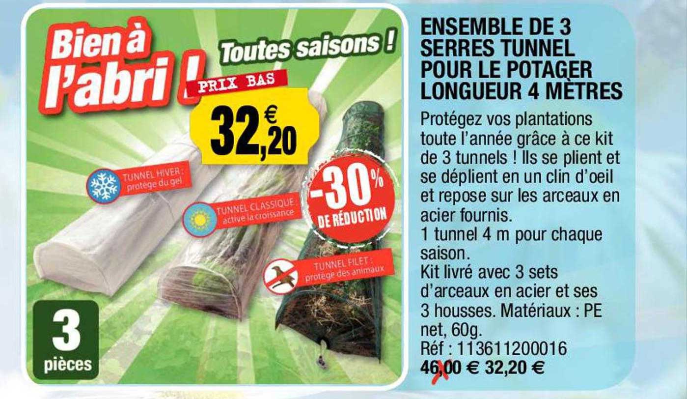 ensemble de 3 serres tunnel pour le potager longueur 4 mètres