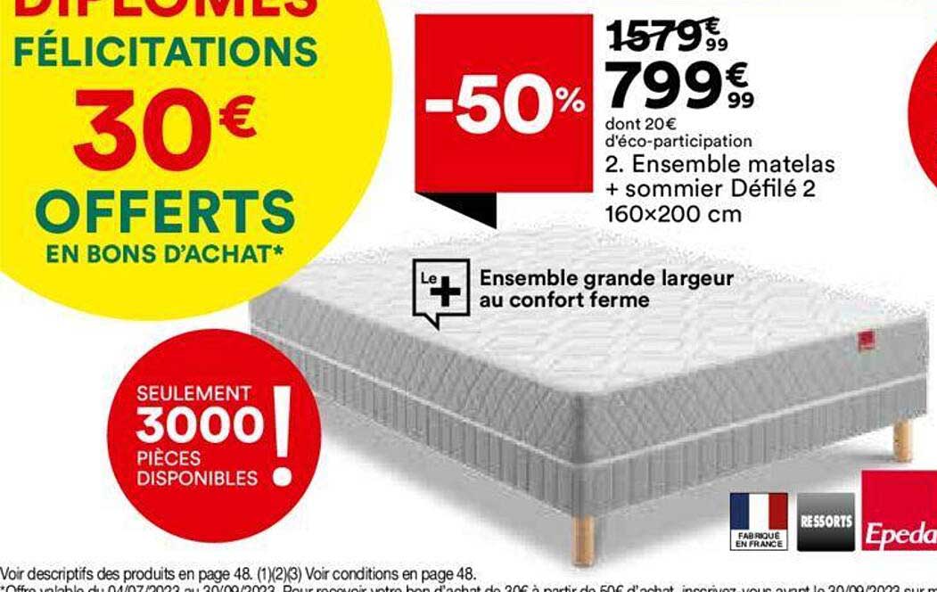 esemble matelas + sommier defile 2 160x 200 cm