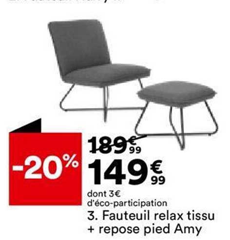 fauteuil relax tissu + repose pied amy