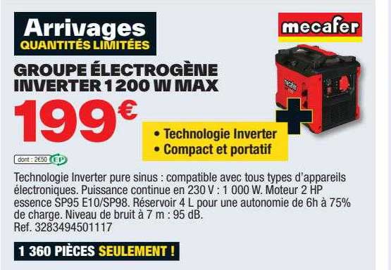 groupe électrogène inverter 1200 w max mecafer
