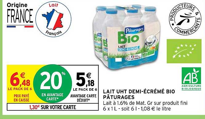 lait demi-écrémé bio pâturages