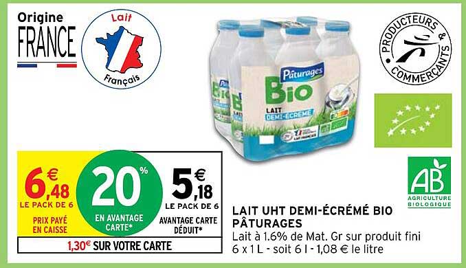 lait uht demi-écrémé bio pâturages