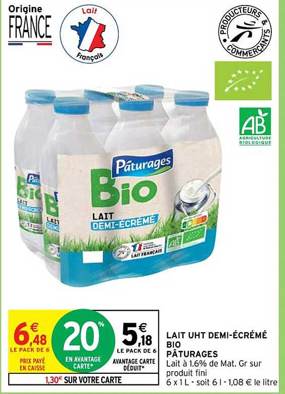 lait uht demi-écrémé bio pâturages