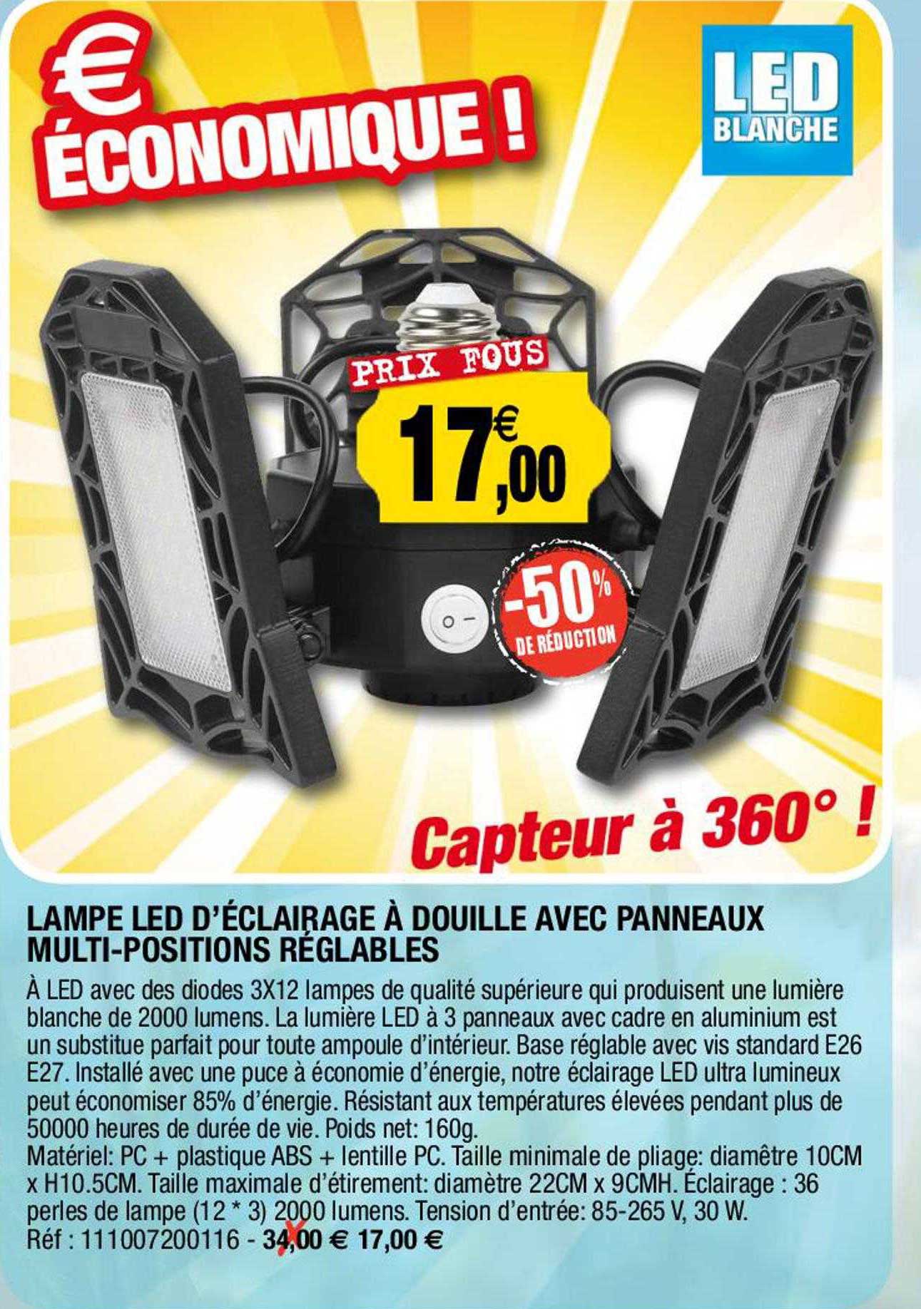 lampe led d'éclairage à douille avec panneaux multi-positions réglables
