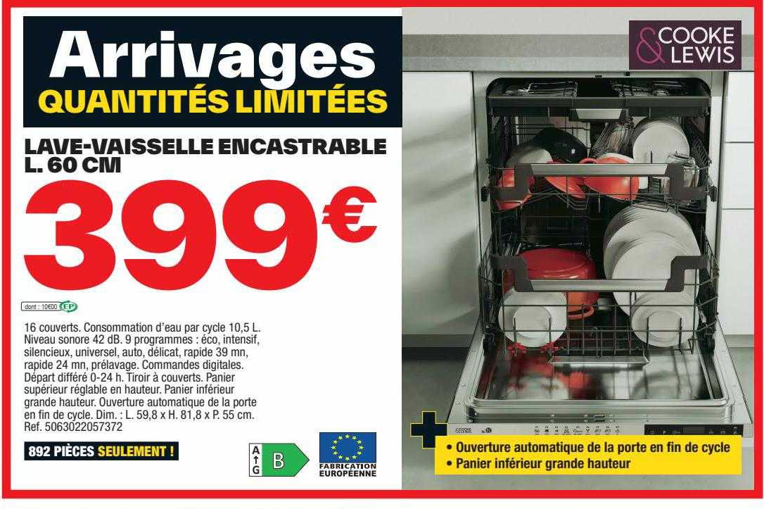 lave-vaisselle encastrable l. 60 cm cook & lewis