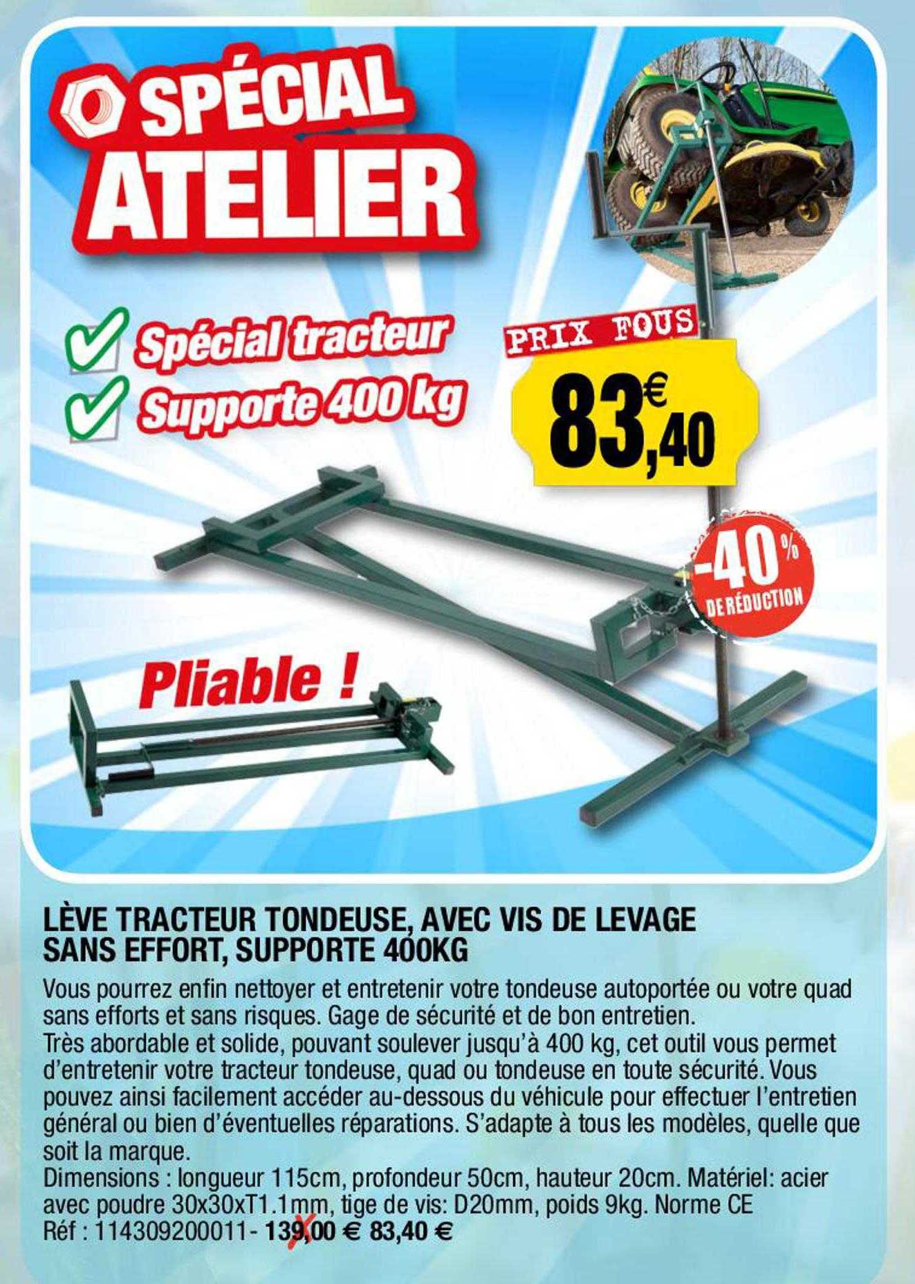 lève tracteur tondeuse, avec vis de levage sans effort, supporte