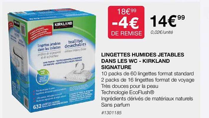 lingettes humides jetables dans les wc - kirkland signature