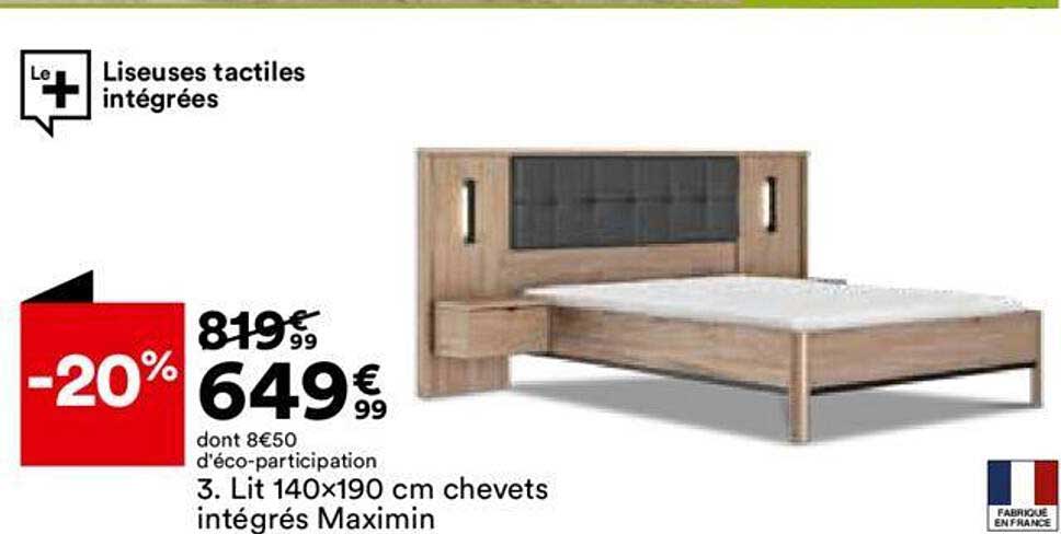 lit 140x190 cm chevets intégrés maximin