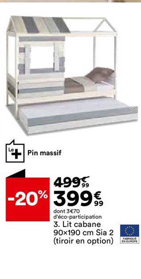 lit cabane 90x190 cm sia 2 (tiroir en option)