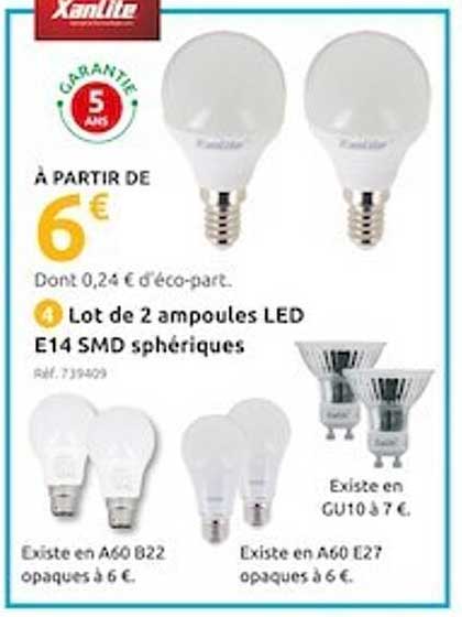 lot de 2 ampoules led e14 smd sphériques