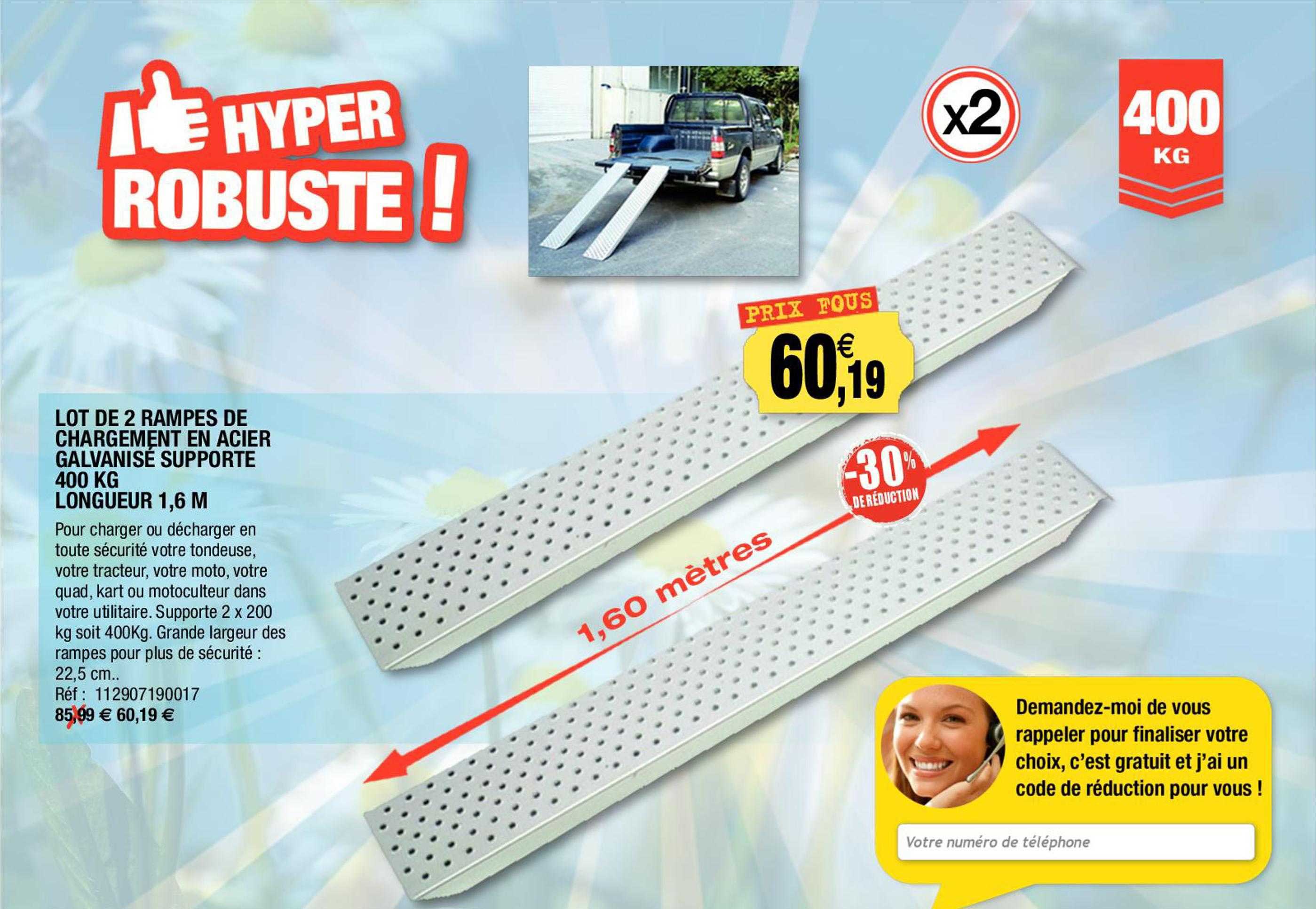 lot de 2 rampes de chargement en acier galvanisé supporte 400 kg longueur 1,6 m