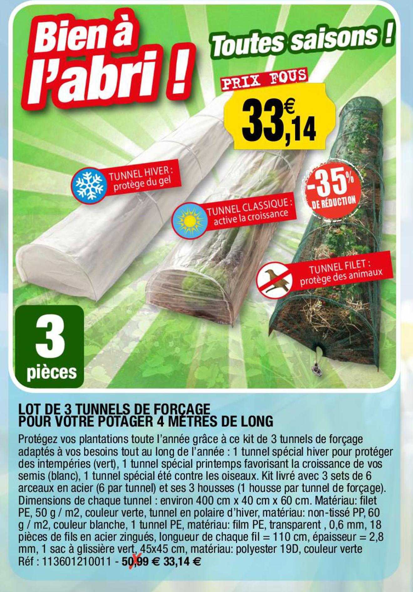 lot de 3 tunnels de forçage pour votre potager 4 mètres de long