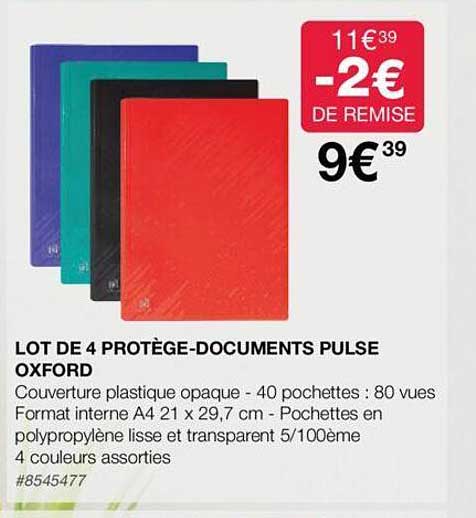 lot de 4 protège-documents pulse oxford