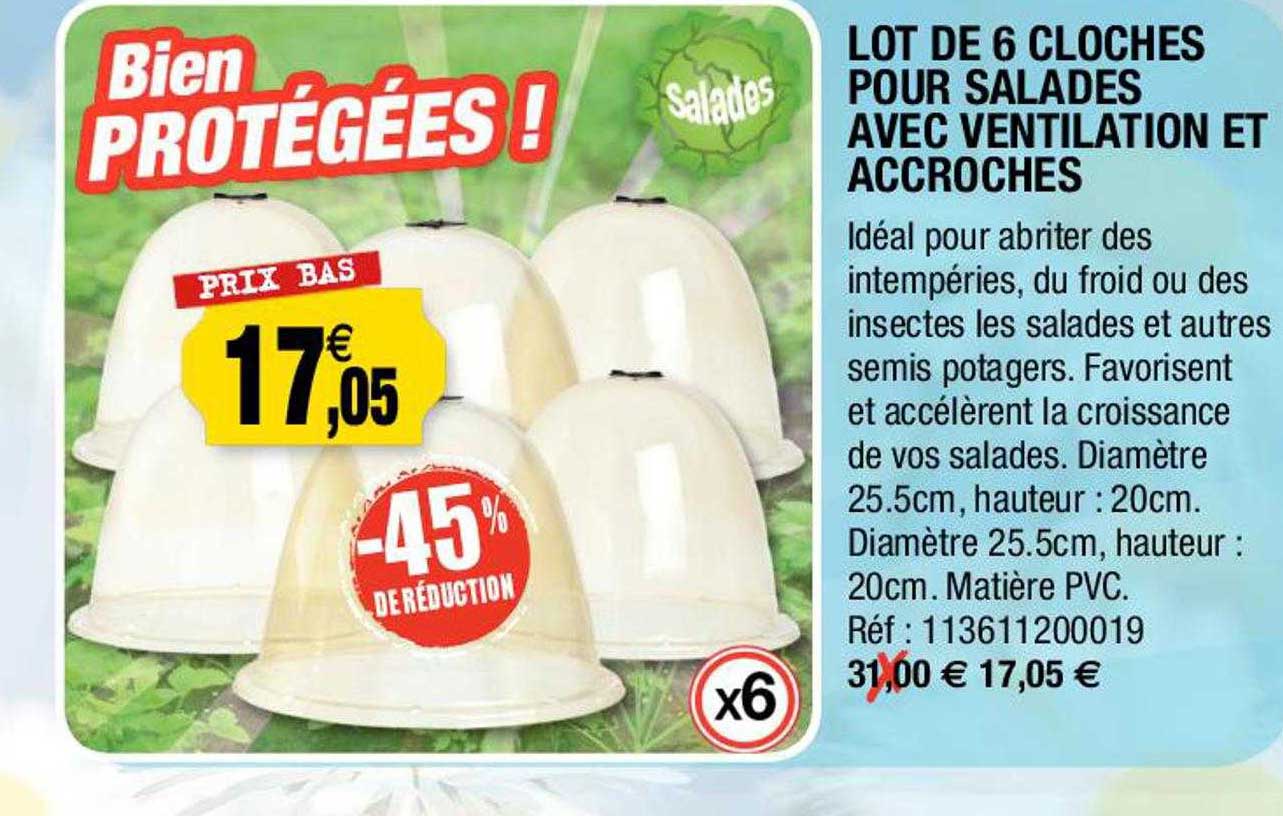 lot de 6 cloches pour salades avec ventilation et accroches