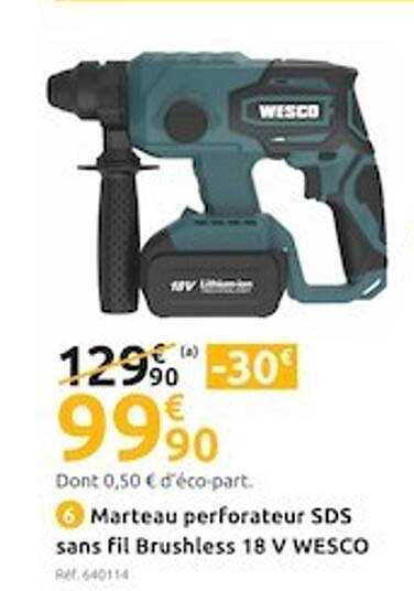 marteau perforateur sds sans fil brushless 18 v wesco
