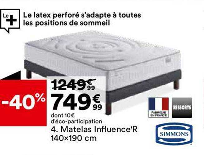 matelas influence'r 140x190 cm simmons
