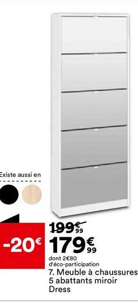 meuble à chaussures 5 abattants miroir dress