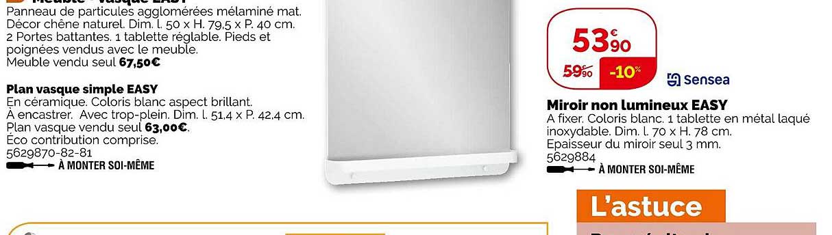 miroir non lumineux easy sensea