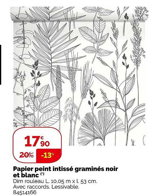 Papier Peint Intissé Graminés Noir Et Blanc