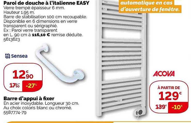 parol de douche à l'italienne easy ou barre d'appui à fixer acova