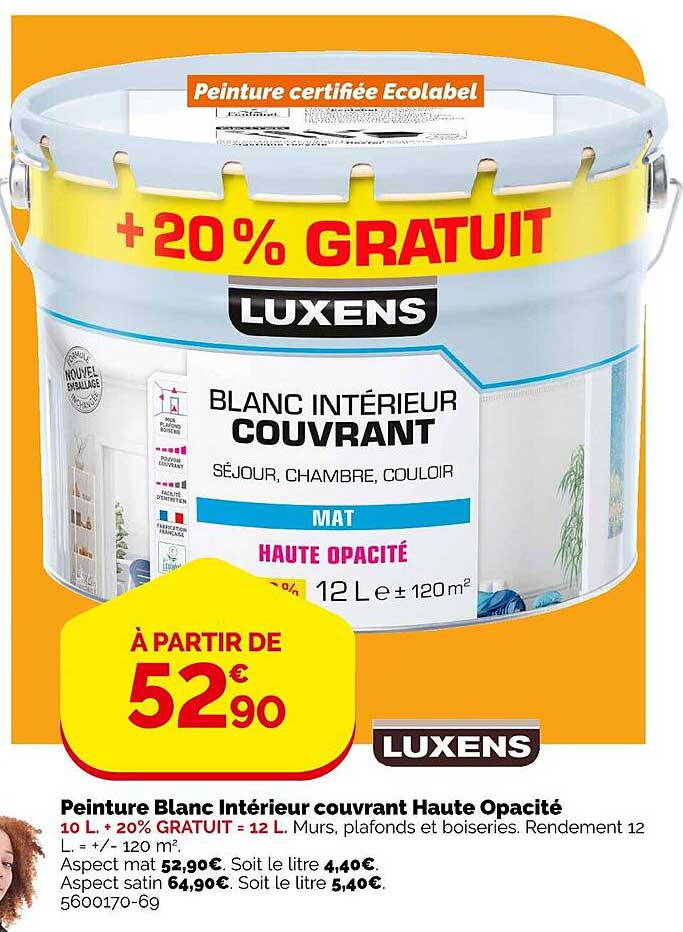 Peinture Blanc Intérieur Couvrant Haute Opacité Luxens